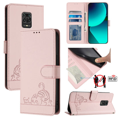 Xiaomi POCO M2 Pro Cat and Mouse Embossed PU Leather RFID Case with Wallet Slots, Anti-Fall Protection, Kickstand, and Lanyard-buycases.co.uk