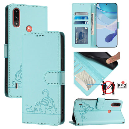 Motorola Moto E7 Power Cat and Mouse Embossed PU Leather RFID Case with Wallet Slots, Anti-Fall Protection, Kickstand, and Lanyard-buycases.co.uk