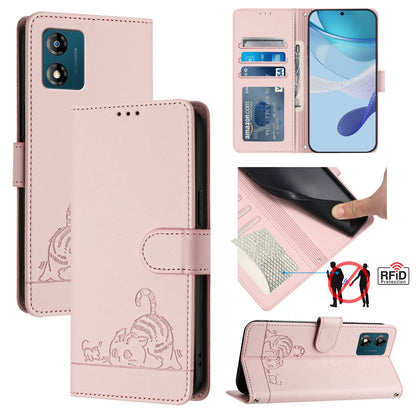 Motorola Moto E13 4G Cat and Mouse Embossed PU Leather RFID Case with Wallet Slots, Anti-Fall Protection, Kickstand, and Lanyard-buycases.co.uk
