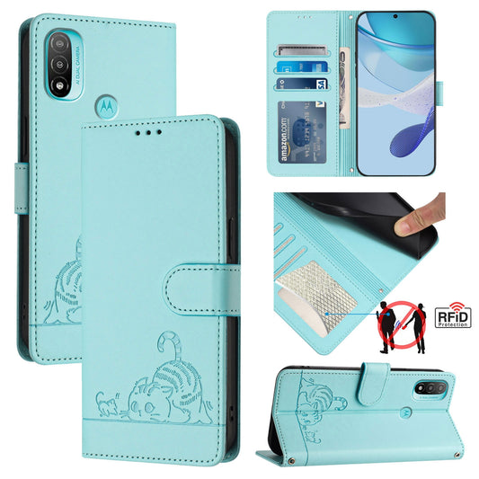 Motorola Moto E40 Cat and Mouse Embossed PU Leather RFID Case with Wallet Slots, Anti-Fall Protection, Kickstand, and Lanyard-buycases.co.uk