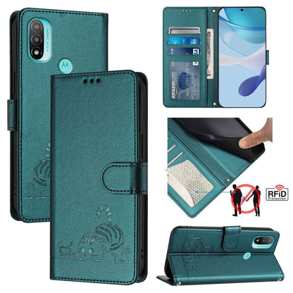 Motorola Moto E40 Cat and Mouse Embossed PU Leather RFID Case with Wallet Slots, Anti-Fall Protection, Kickstand, and Lanyard-buycases.co.uk