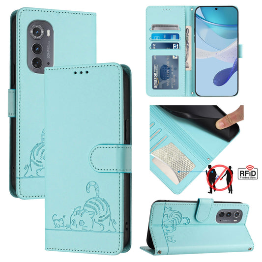 Motorola Edge 2022 Cat and Mouse Embossed PU Leather RFID Case with Wallet Slots, Anti-Fall Protection, Kickstand, and Lanyard-buycases.co.uk
