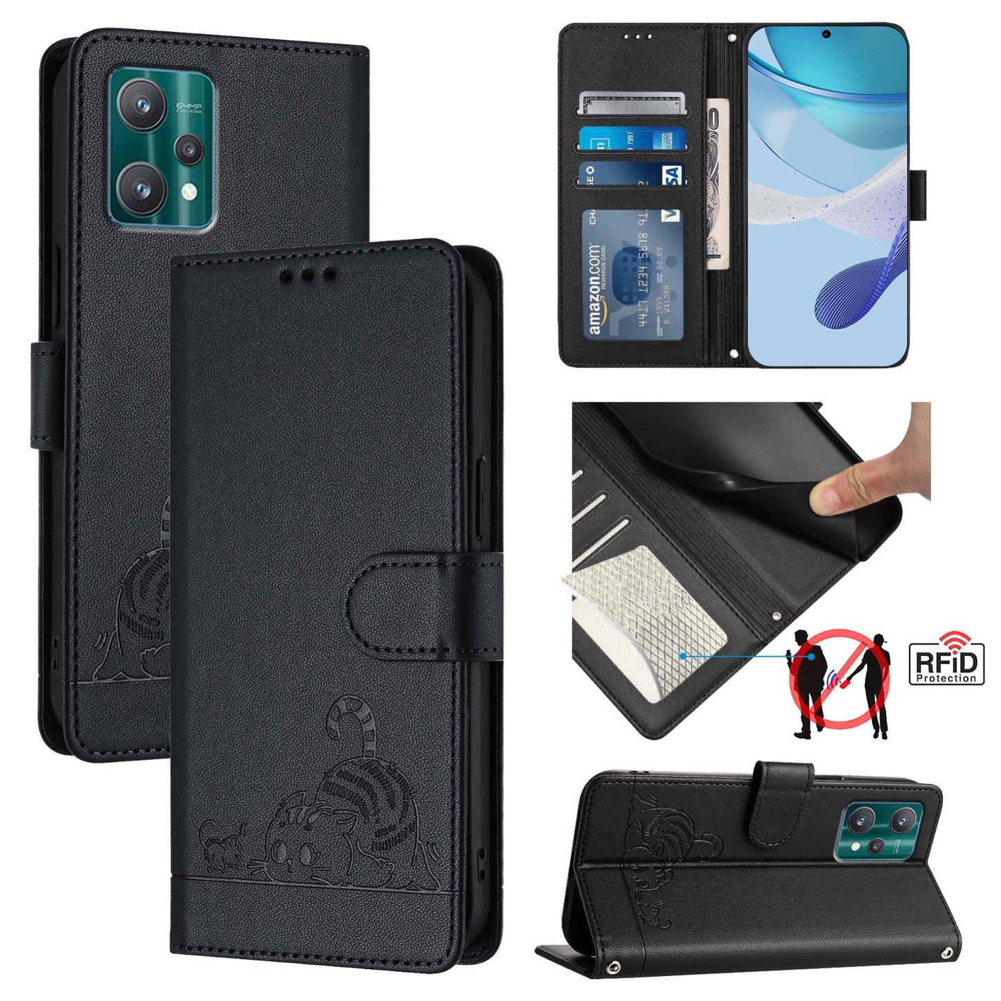 Motorola Edge 40 Pro 5G Cat and Mouse Embossed PU Leather RFID Case with Wallet Slots, Anti-Fall Protection, Kickstand, and Lanyard-buycases.co.uk