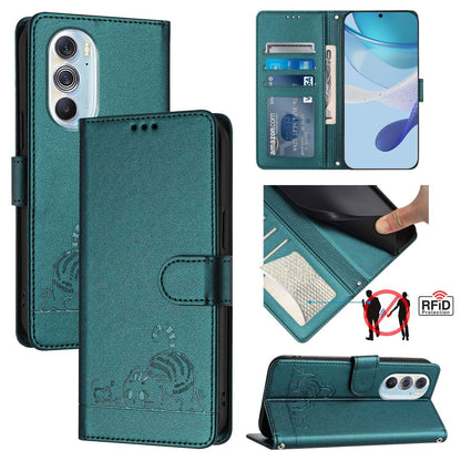 Motorola Edge X30 5G Cat and Mouse Embossed PU Leather RFID Case with Wallet Slots, Anti-Fall Protection, Kickstand, and Lanyard-buycases.co.uk
