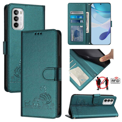 Motorola Moto G 5G 2022 Cat and Mouse Embossed PU Leather RFID Case with Wallet Slots, Anti-Fall Protection, Kickstand, and Lanyard-buycases.co.uk