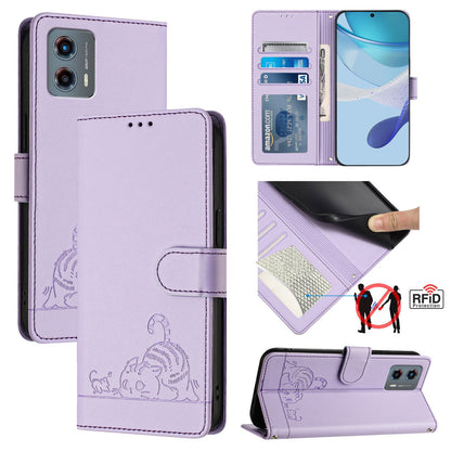 Motorola Moto G 5G 2023 Cat and Mouse Embossed PU Leather RFID Case with Wallet Slots, Anti-Fall Protection, Kickstand, and Lanyard-buycases.co.uk