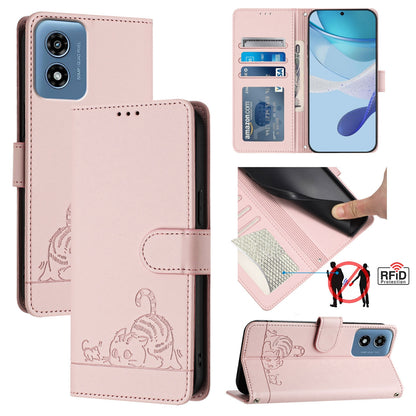 Motorola Moto G 5G 2024 Global Cat and Mouse Embossed PU Leather RFID Case with Wallet Slots, Anti-Fall Protection, Kickstand, and Lanyard-buycases.co.uk