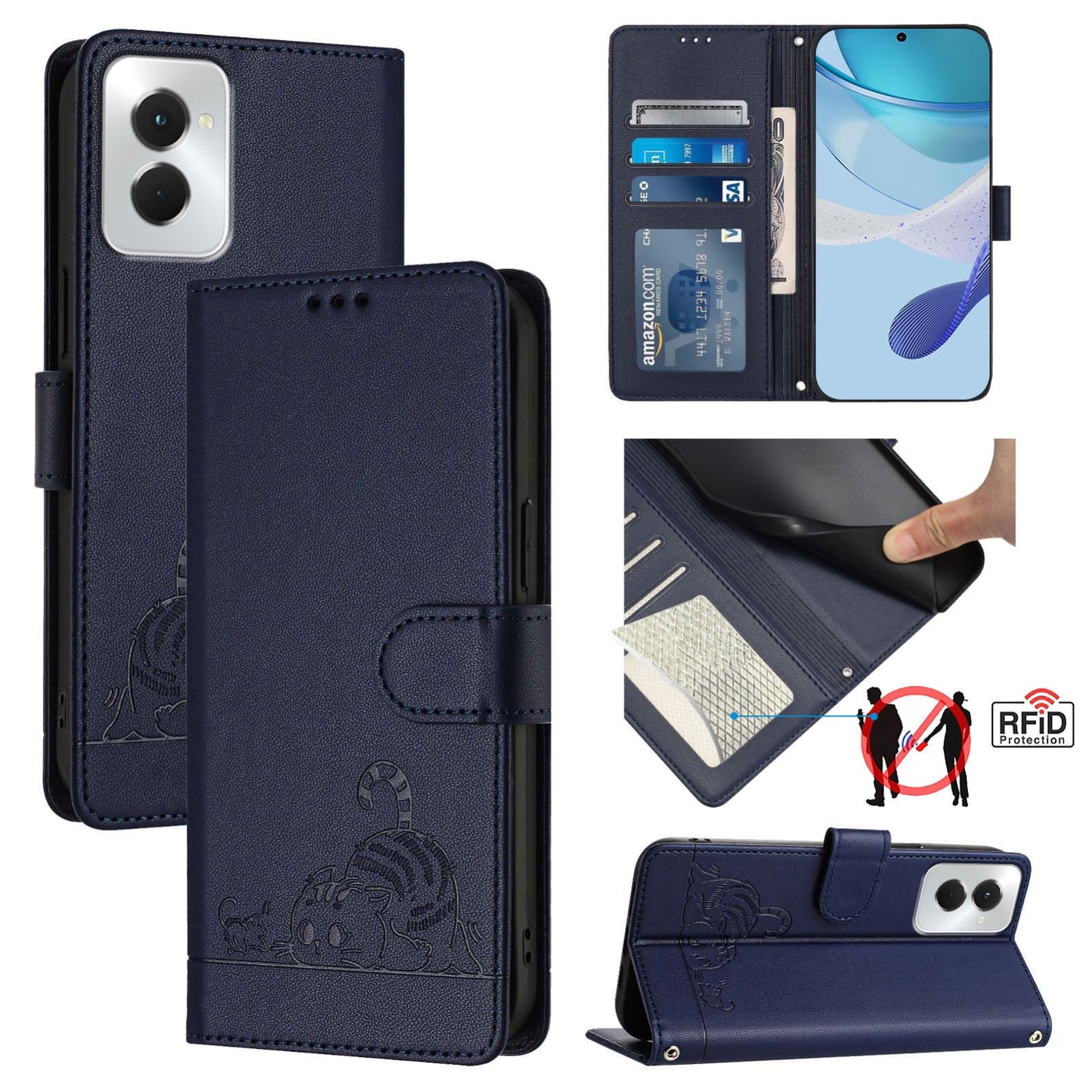 Motorola Moto G Power 5G 2024 Cat and Mouse Embossed PU Leather RFID Case with Wallet Slots, Anti-Fall Protection, Kickstand, and Lanyard-buycases.co.uk