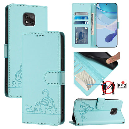 Motorola Moto G Power 2021 Cat and Mouse Embossed PU Leather RFID Case with Wallet Slots, Anti-Fall Protection, Kickstand, and Lanyard-buycases.co.uk
