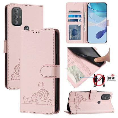 Motorola Moto G Power 2022 Cat and Mouse Embossed PU Leather RFID Case with Wallet Slots, Anti-Fall Protection, Kickstand, and Lanyard-buycases.co.uk