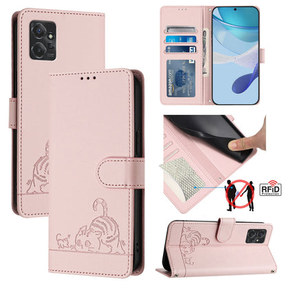 Motorola Moto G Power 2023 Cat and Mouse Embossed PU Leather RFID Case with Wallet Slots, Anti-Fall Protection, Kickstand, and Lanyard-buycases.co.uk