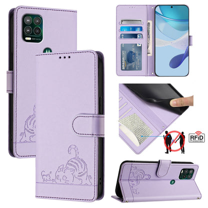 Motorola Moto G Stylus 5G 2021 Cat and Mouse Embossed PU Leather RFID Case with Wallet Slots, Anti-Fall Protection, Kickstand, and Lanyard-buycases.co.uk