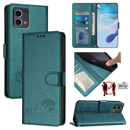 Motorola Moto G Stylus 5G 2024 Cat and Mouse Embossed PU Leather RFID Case with Wallet Slots, Anti-Fall Protection, Kickstand, and Lanyard-buycases.co.uk