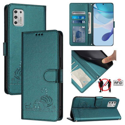 Motorola Moto G Stylus 2021 4G Cat and Mouse Embossed PU Leather RFID Case with Wallet Slots, Anti-Fall Protection, Kickstand, and Lanyard-buycases.co.uk