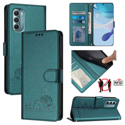 Motorola Moto G Stylus 5G 2022 Cat and Mouse Embossed PU Leather RFID Case with Wallet Slots, Anti-Fall Protection, Kickstand, and Lanyard-buycases.co.uk