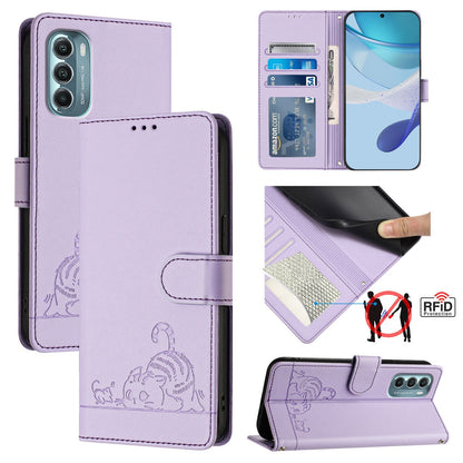 Motorola Moto G Stylus 5G 2022 Cat and Mouse Embossed PU Leather RFID Case with Wallet Slots, Anti-Fall Protection, Kickstand, and Lanyard-buycases.co.uk