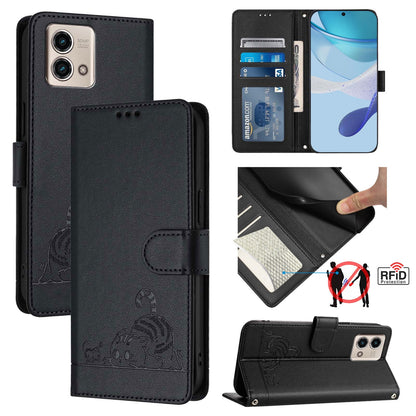Motorola Moto G Stylus 2023 4G Cat and Mouse Embossed PU Leather RFID Case with Wallet Slots, Anti-Fall Protection, Kickstand, and Lanyard-buycases.co.uk