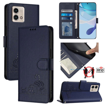 Motorola Moto G Stylus 2023 4G Cat and Mouse Embossed PU Leather RFID Case with Wallet Slots, Anti-Fall Protection, Kickstand, and Lanyard-buycases.co.uk