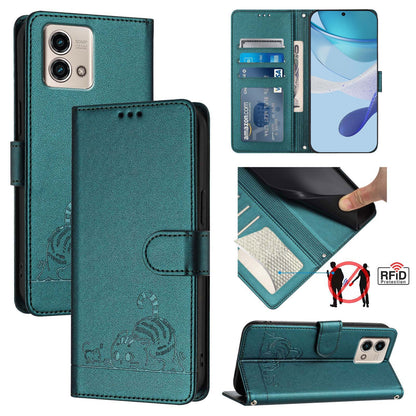 Motorola Moto G Stylus 5G 2023 Cat and Mouse Embossed PU Leather RFID Case with Wallet Slots, Anti-Fall Protection, Kickstand, and Lanyard-buycases.co.uk