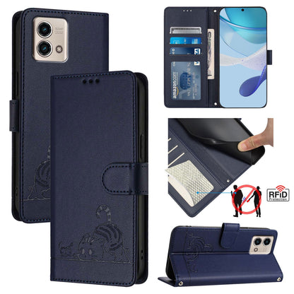 Motorola Moto G Stylus 5G 2023 Cat and Mouse Embossed PU Leather RFID Case with Wallet Slots, Anti-Fall Protection, Kickstand, and Lanyard-buycases.co.uk