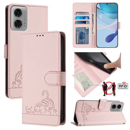 Motorola Moto G04 4G Global Cat and Mouse Embossed PU Leather RFID Case with Wallet Slots, Anti-Fall Protection, Kickstand, and Lanyard-buycases.co.uk