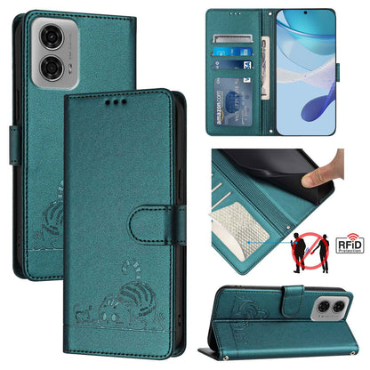 Motorola Moto G04 4G Global Cat and Mouse Embossed PU Leather RFID Case with Wallet Slots, Anti-Fall Protection, Kickstand, and Lanyard-buycases.co.uk