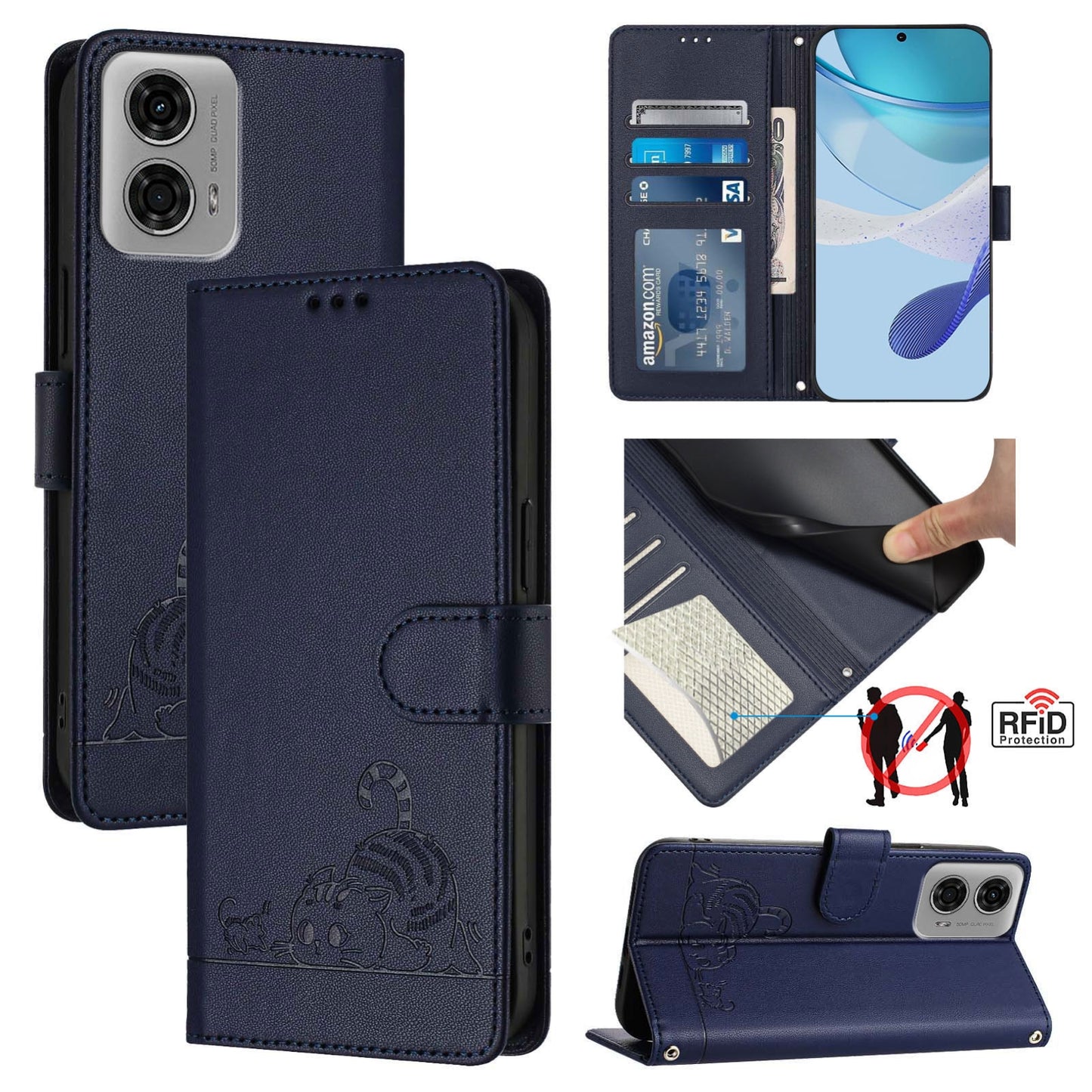 Motorola Moto G24 4G Global Cat and Mouse Embossed PU Leather RFID Case with Wallet Slots, Anti-Fall Protection, Kickstand, and Lanyard-buycases.co.uk
