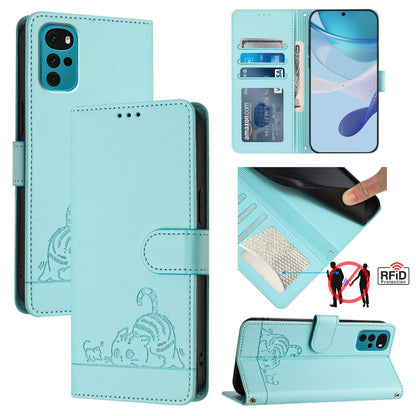 Motorola Moto G22 4G Cat and Mouse Embossed PU Leather RFID Case with Wallet Slots, Anti-Fall Protection, Kickstand, and Lanyard-buycases.co.uk