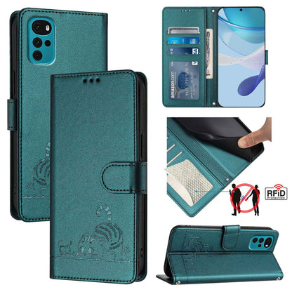 Motorola Moto E22s 4G Global Cat and Mouse Embossed PU Leather RFID Case with Wallet Slots, Anti-Fall Protection, Kickstand, and Lanyard-buycases.co.uk
