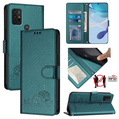 Motorola Moto G30 Cat and Mouse Embossed PU Leather RFID Case with Wallet Slots, Anti-Fall Protection, Kickstand, and Lanyard-buycases.co.uk