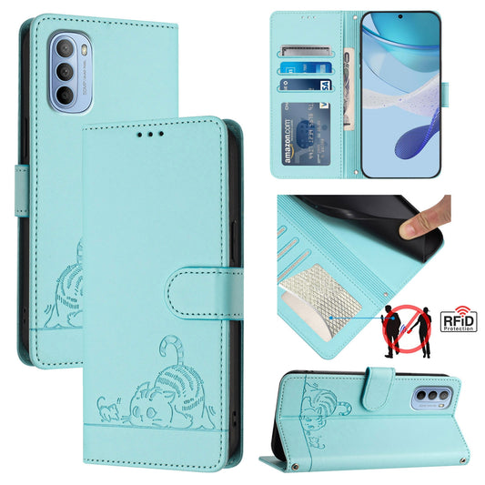 Motorola Moto G41 4G Cat and Mouse Embossed PU Leather RFID Case with Wallet Slots, Anti-Fall Protection, Kickstand, and Lanyard-buycases.co.uk