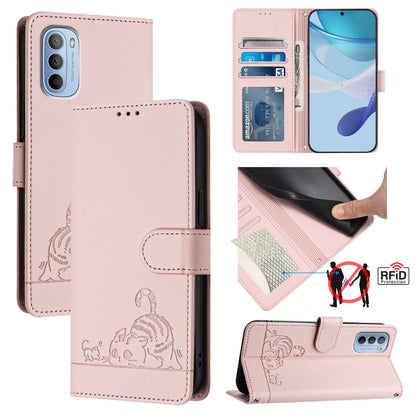 Motorola Moto G31 4G Global Cat and Mouse Embossed PU Leather RFID Case with Wallet Slots, Anti-Fall Protection, Kickstand, and Lanyard-buycases.co.uk