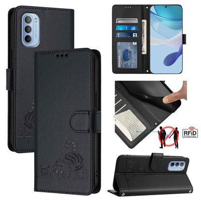 Motorola Moto G31 4G Global Cat and Mouse Embossed PU Leather RFID Case with Wallet Slots, Anti-Fall Protection, Kickstand, and Lanyard-buycases.co.uk