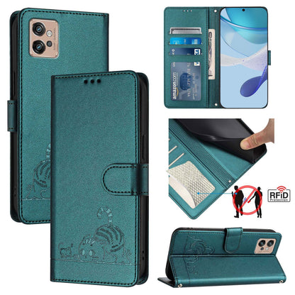 Motorola Moto G32 Cat and Mouse Embossed PU Leather RFID Case with Wallet Slots, Anti-Fall Protection, Kickstand, and Lanyard-buycases.co.uk