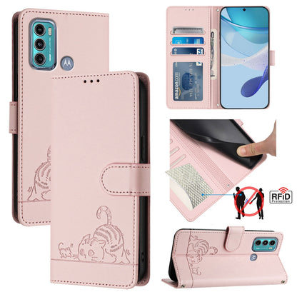 Motorola Moto G60 Cat and Mouse Embossed PU Leather RFID Case with Wallet Slots, Anti-Fall Protection, Kickstand, and Lanyard-buycases.co.uk