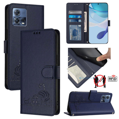 Motorola Moto S30 Pro 5G Cat and Mouse Embossed PU Leather RFID Case with Wallet Slots, Anti-Fall Protection, Kickstand, and Lanyard-buycases.co.uk