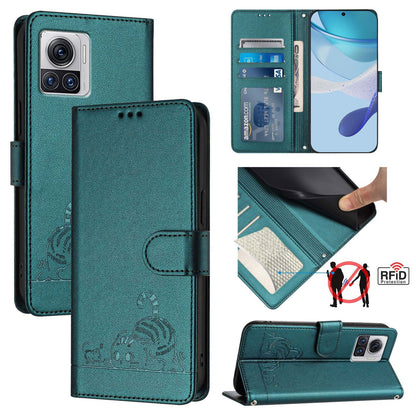 Motorola Moto X30 Pro 5G Cat and Mouse Embossed PU Leather RFID Case with Wallet Slots, Anti-Fall Protection, Kickstand, and Lanyard-buycases.co.uk