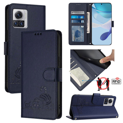 Motorola Moto X30 Pro 5G Cat and Mouse Embossed PU Leather RFID Case with Wallet Slots, Anti-Fall Protection, Kickstand, and Lanyard-buycases.co.uk