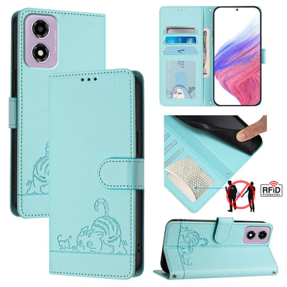 Motorola Moto E14 Cat and Mouse Embossed PU Leather RFID Case with Wallet Slots, Anti-Fall Protection, Kickstand, and Lanyard-buycases.co.uk