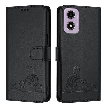Motorola Moto E14 Cat and Mouse Embossed PU Leather RFID Case with Wallet Slots, Anti-Fall Protection, Kickstand, and Lanyard-buycases.co.uk