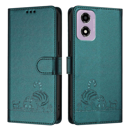 Motorola Moto E14 Cat and Mouse Embossed PU Leather RFID Case with Wallet Slots, Anti-Fall Protection, Kickstand, and Lanyard-buycases.co.uk