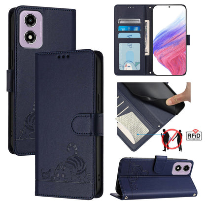 Motorola Moto E14 Cat and Mouse Embossed PU Leather RFID Case with Wallet Slots, Anti-Fall Protection, Kickstand, and Lanyard-buycases.co.uk