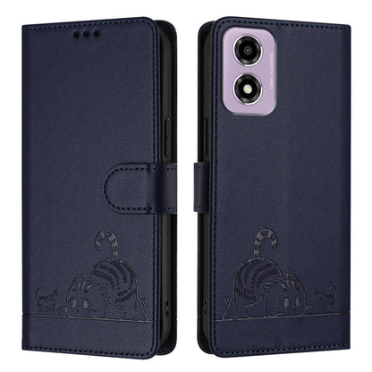 Motorola Moto E14 Cat and Mouse Embossed PU Leather RFID Case with Wallet Slots, Anti-Fall Protection, Kickstand, and Lanyard-buycases.co.uk
