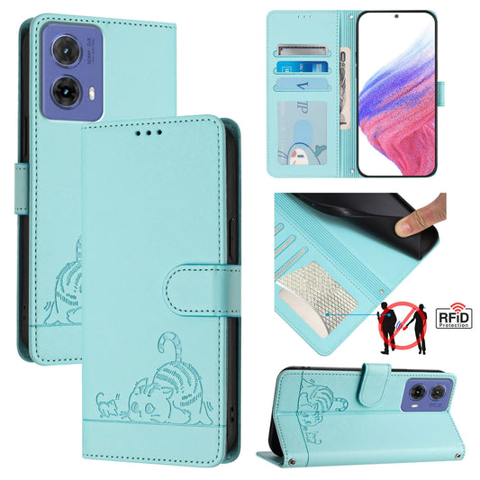 Motorola Moto G85 Cat and Mouse Embossed PU Leather RFID Case with Wallet Slots, Anti-Fall Protection, Kickstand, and Lanyard-buycases.co.uk