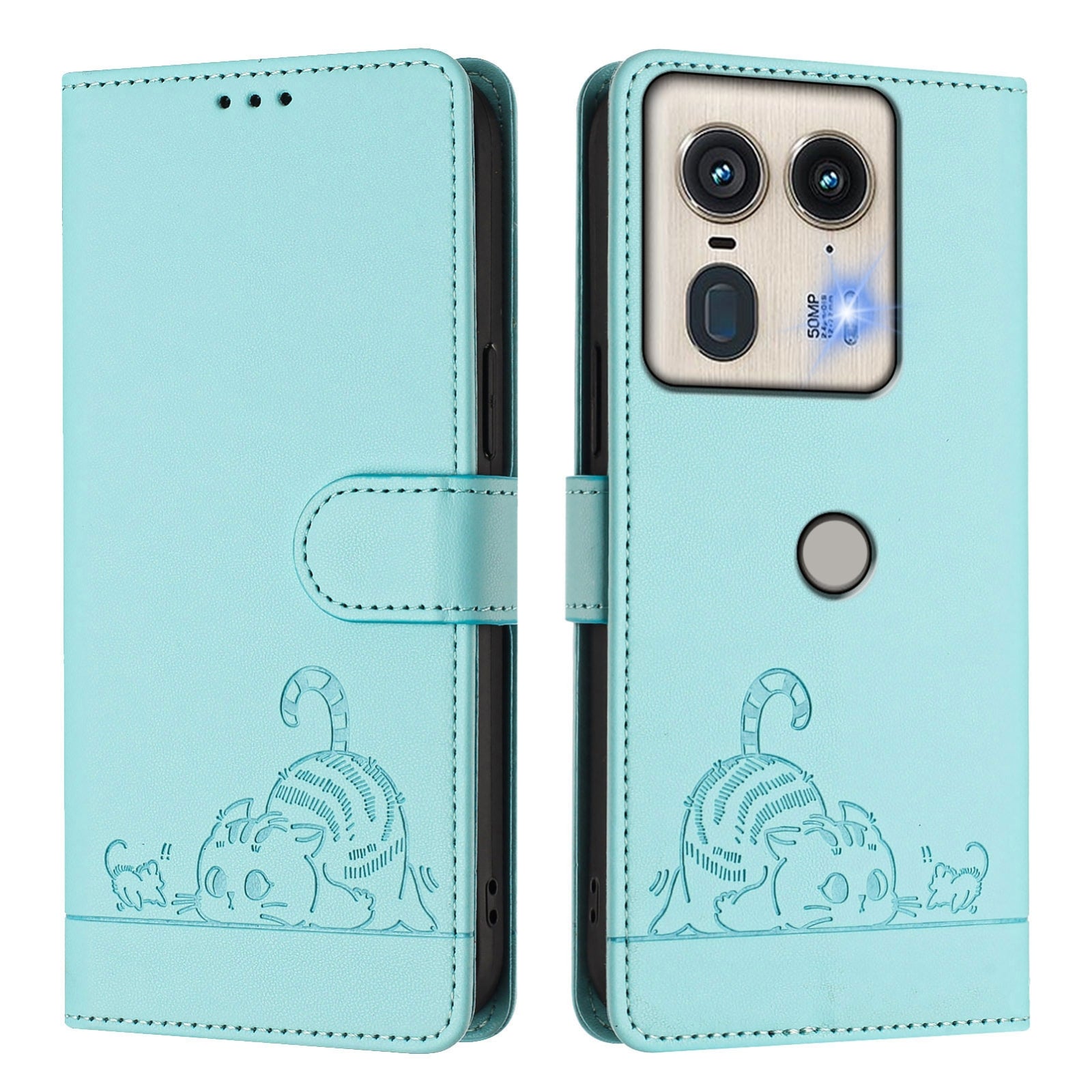 Motorola Edge 5G Global Cat and Mouse Embossed PU Leather RFID Case with Wallet Slots, Anti-Fall Protection, Kickstand, and Lanyard-buycases.co.uk