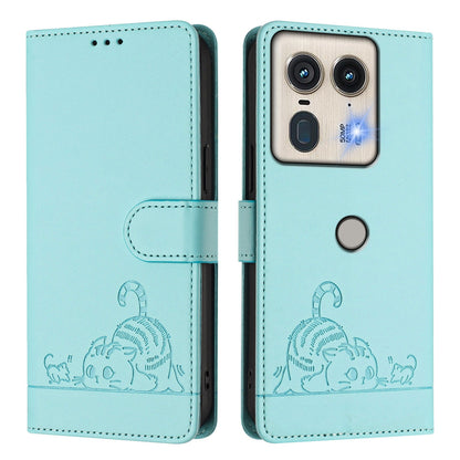 Motorola Edge 5G Global Cat and Mouse Embossed PU Leather RFID Case with Wallet Slots, Anti-Fall Protection, Kickstand, and Lanyard-buycases.co.uk