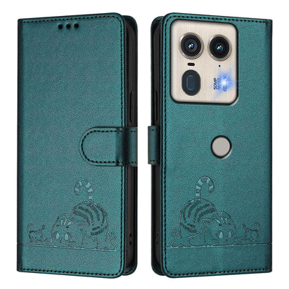 Motorola Edge 5G Global Cat and Mouse Embossed PU Leather RFID Case with Wallet Slots, Anti-Fall Protection, Kickstand, and Lanyard-buycases.co.uk