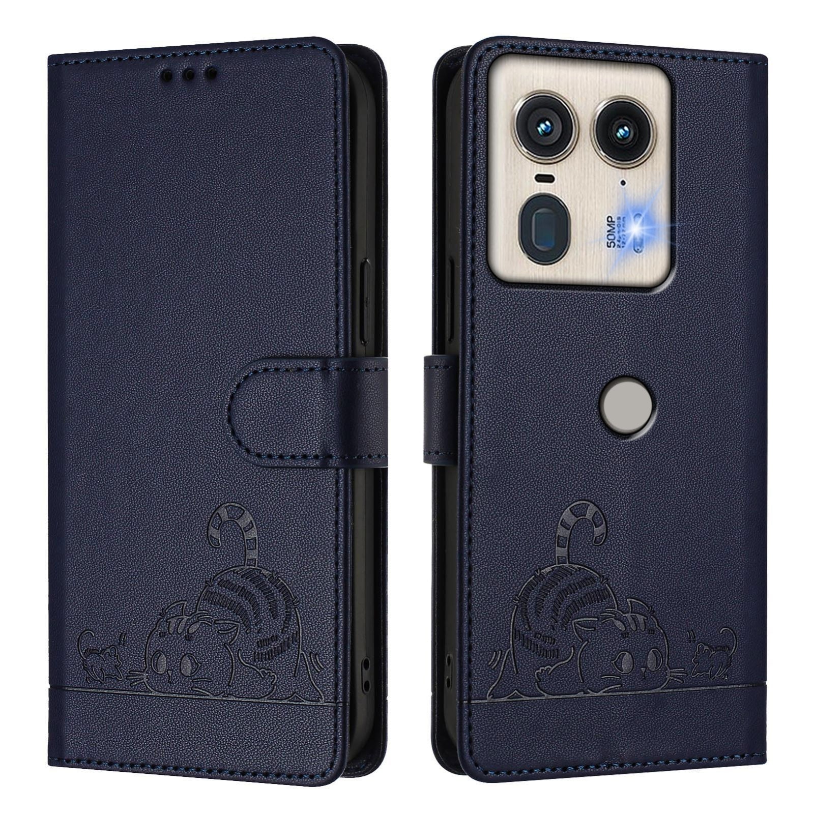 Motorola Edge 5G Global Cat and Mouse Embossed PU Leather RFID Case with Wallet Slots, Anti-Fall Protection, Kickstand, and Lanyard-buycases.co.uk