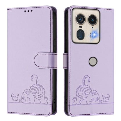 Motorola Edge 5G Global Cat and Mouse Embossed PU Leather RFID Case with Wallet Slots, Anti-Fall Protection, Kickstand, and Lanyard-buycases.co.uk
