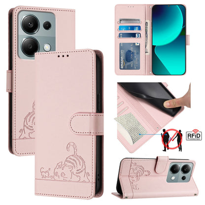 Xiaomi POCO M6 Pro 4G Cat and Mouse Embossed PU Leather RFID Case with Wallet Slots, Anti-Fall Protection, Kickstand, and Lanyard-buycases.co.uk